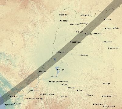 Map of the eclipse path across DR Congo on 05/02/2823