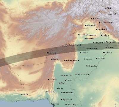 Map of the eclipse path across Pakistan on 05/02/2823