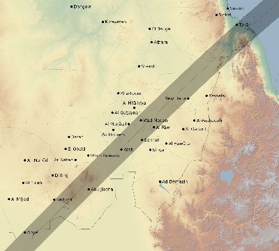 Map of the eclipse path across Sudan on 05/02/2823
