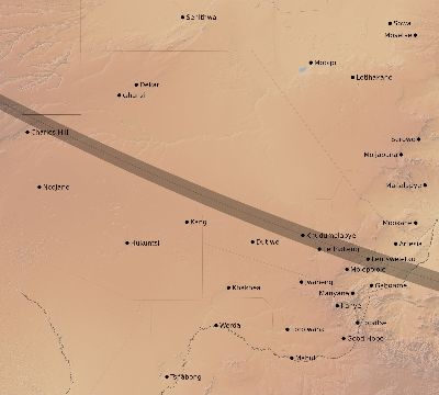 Map of the eclipse path across Botswana on 10/25/2823