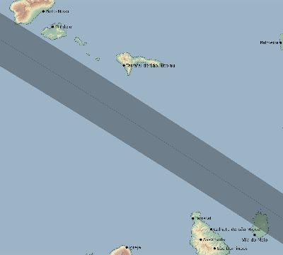 Map of the eclipse path across Cape Verde on 10/25/2823