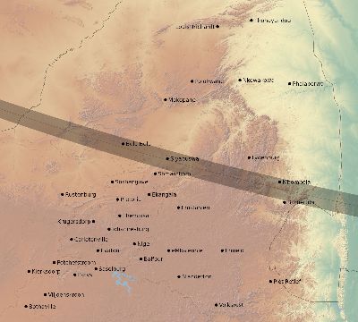 Map of the eclipse path across South Africa on 10/25/2823