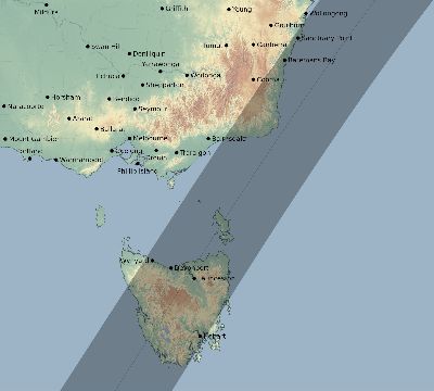 Map of the eclipse path across Australia on 02/27/2826