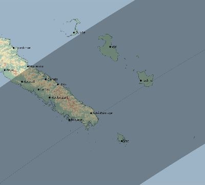 Map of the eclipse path across New Caledonia on 02/27/2826