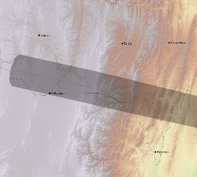 Map of the eclipse path across Bolivia on 02/17/2827