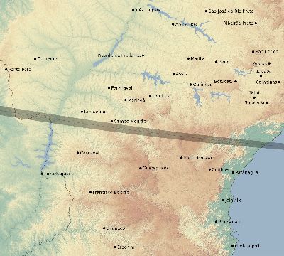 Map of the eclipse path across Brazil on 02/17/2827