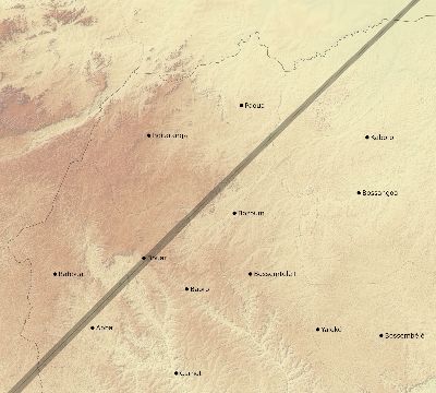Map of the eclipse path across Central African Republic on 02/17/2827