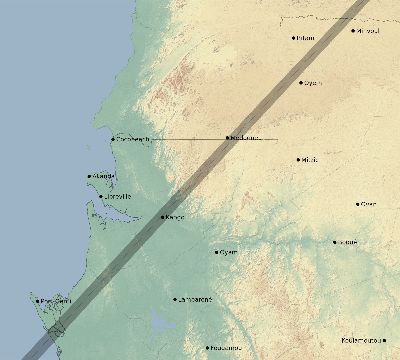 Map of the eclipse path across Gabon on 02/17/2827