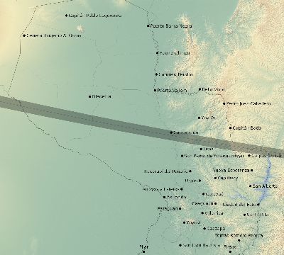 Map of the eclipse path across Paraguay on 02/17/2827