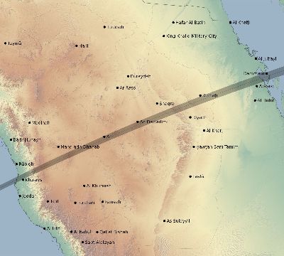 Map of the eclipse path across Saudi Arabia on 02/17/2827