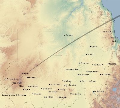 Map of the eclipse path across Sudan on 02/17/2827