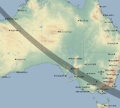 Map of the eclipse path across Australia on 08/13/2827