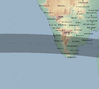 Map of the eclipse path across India on 08/13/2827