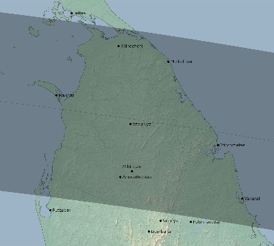 Map of the eclipse path across Sri Lanka on 08/13/2827