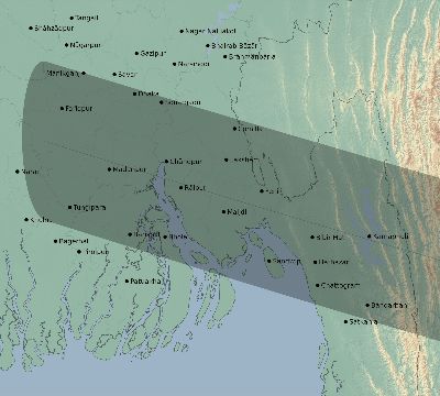 Map of the eclipse path across Bangladesh on 02/06/2828