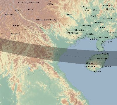 Map of the eclipse path across China on 02/06/2828