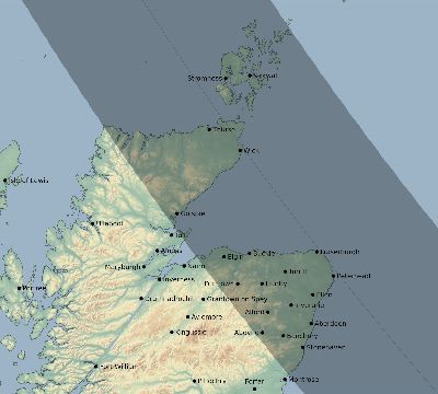 Map of the eclipse path across United Kingdom on 06/22/2829