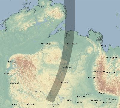 Map of the eclipse path across Russia on 06/22/2829