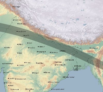 Map of the eclipse path across India on 06/12/2830