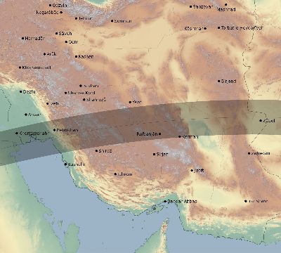 Map of the eclipse path across Iran on 06/12/2830