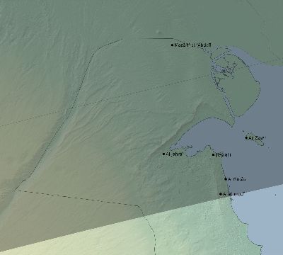 Map of the eclipse path across Kuwait on 06/12/2830