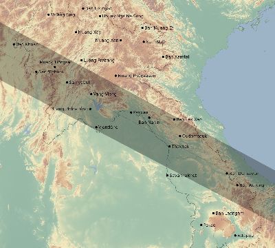 Map of the eclipse path across Laos on 06/12/2830