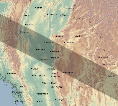 Map of the eclipse path across Myanmar on 06/12/2830
