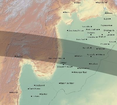 Map of the eclipse path across Pakistan on 06/12/2830