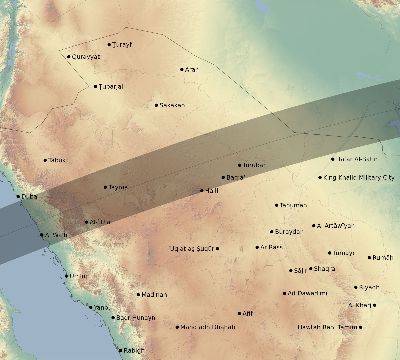 Map of the eclipse path across Saudi Arabia on 06/12/2830