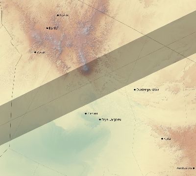 Map of the eclipse path across Chad on 06/12/2830
