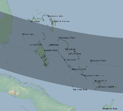 Map of the eclipse path across Bahamas on 11/25/2831
