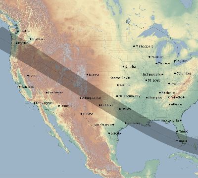Map of the eclipse path across United States on 11/25/2831