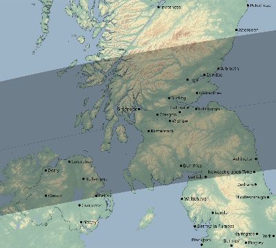 Map of the eclipse path across United Kingdom on 04/11/2833