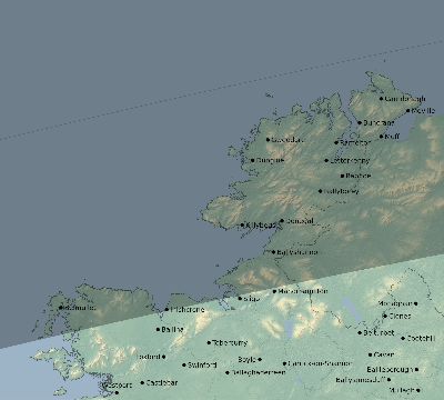 Map of the eclipse path across Ireland on 04/11/2833