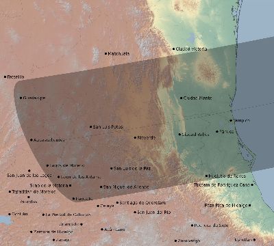 Map of the eclipse path across Mexico on 04/11/2833