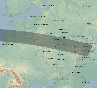 Map of the eclipse path across Russia on 04/11/2833
