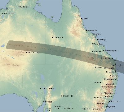 Map of the eclipse path across Australia on 10/04/2833