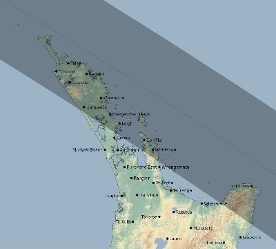 Map of the eclipse path across New Zealand on 10/04/2833