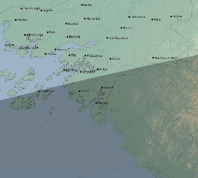 Map of the eclipse path across Guinea-Bissau on 03/31/2834