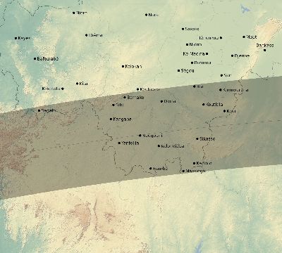 Map of the eclipse path across Mali on 03/31/2834