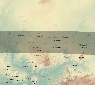 Map of the eclipse path across Nigeria on 03/31/2834
