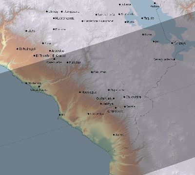 Map of the eclipse path across Peru on 03/31/2834