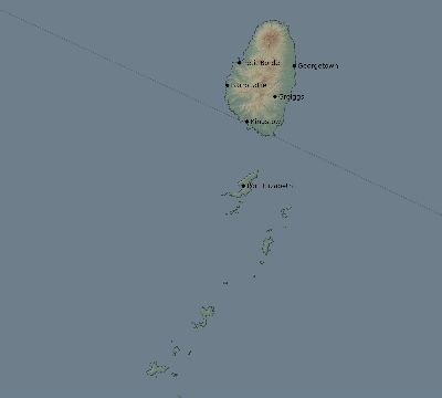 Map of the eclipse path across Saint Vincent and the Grenadines on 09/24/2834