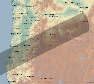 Map of the eclipse path across United States on 01/27/2837