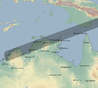 Map of the eclipse path across Australia on 07/23/2837