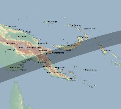 Map of the eclipse path across Papua New Guinea on 07/23/2837
