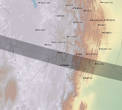 Map of the eclipse path across Bolivia on 01/17/2838
