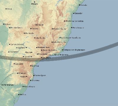 Map of the eclipse path across Brazil on 01/17/2838