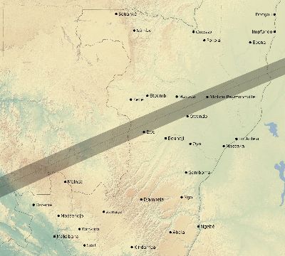 Map of the eclipse path across Republic of the Congo on 01/17/2838