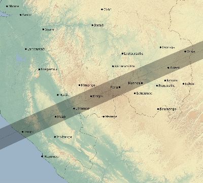 Map of the eclipse path across Gabon on 01/17/2838
